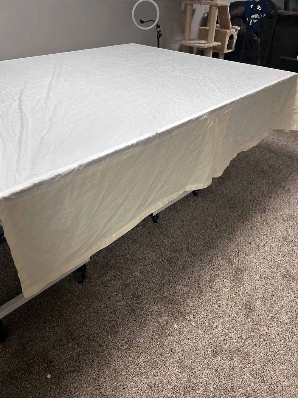Pottery Barn California King Bed Skirt Ivory Yellow Hue Linen Cotton Blend NWT